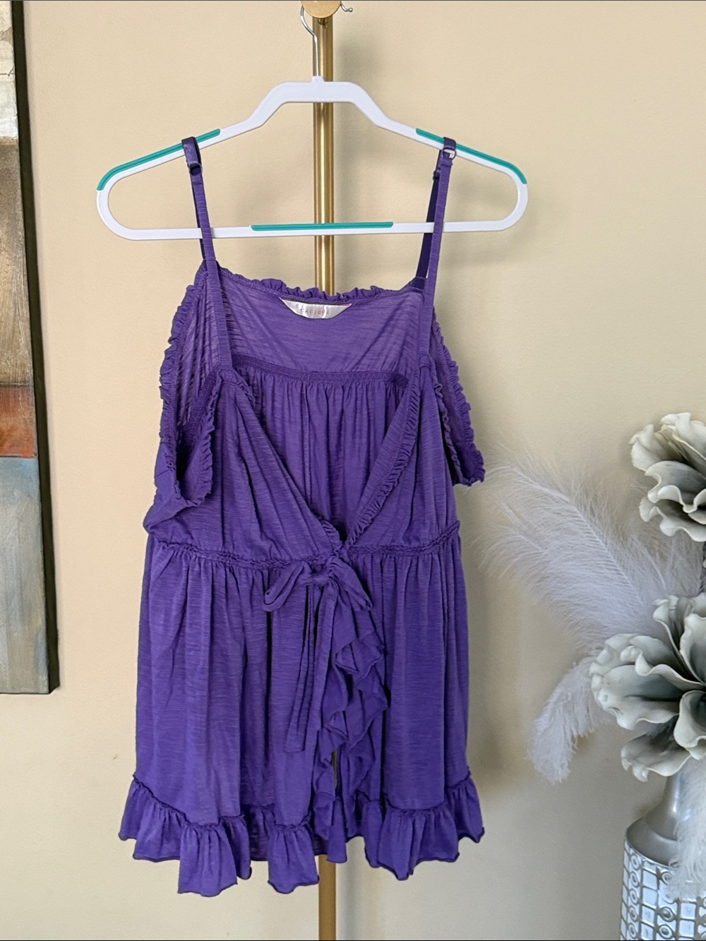 Cacique Purple Ruffle Tie-Front Top